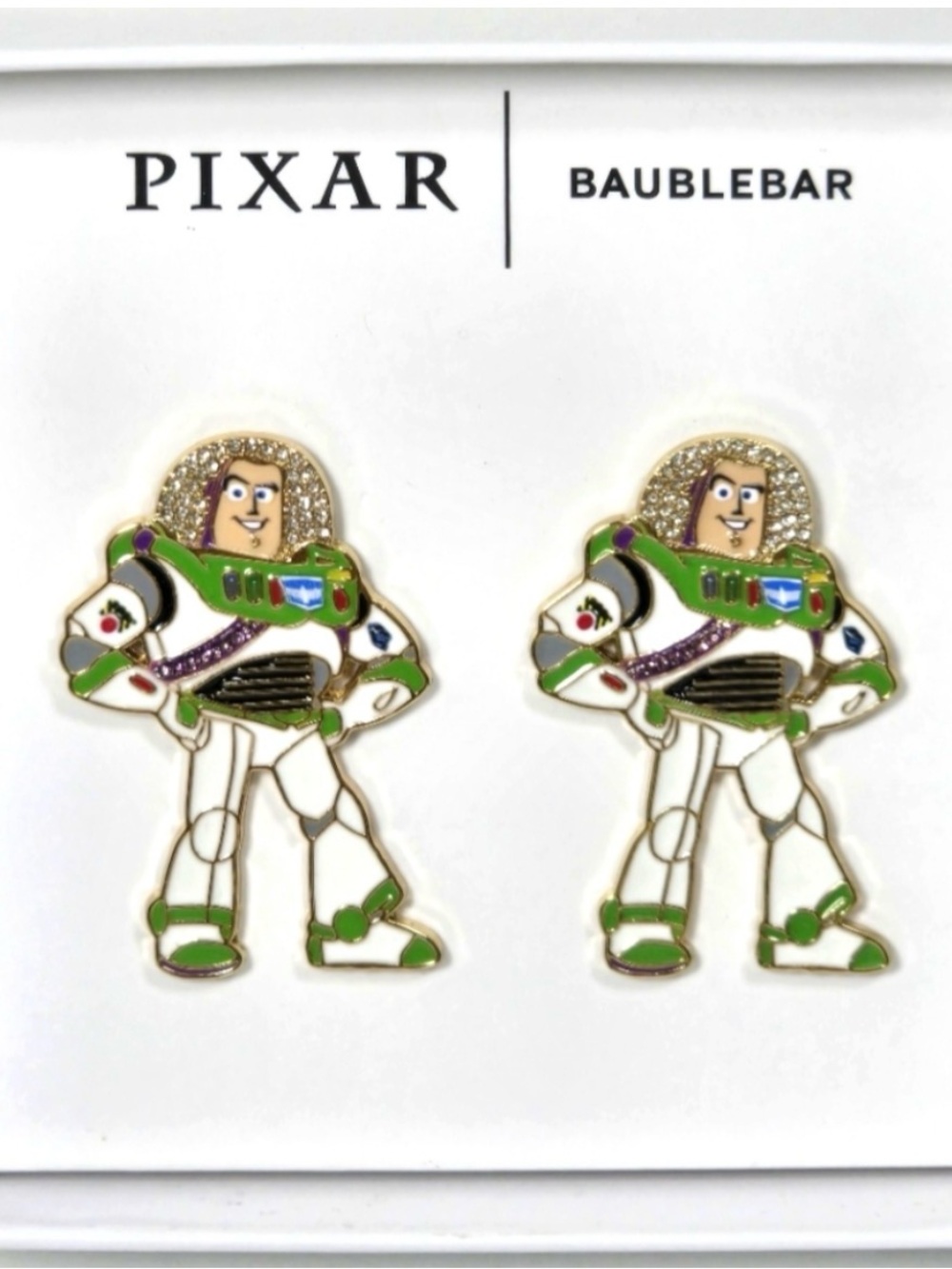 BaubleBar x Disney Pixar Buzz Lightyear Stud Earrings hands on hips stance NEW